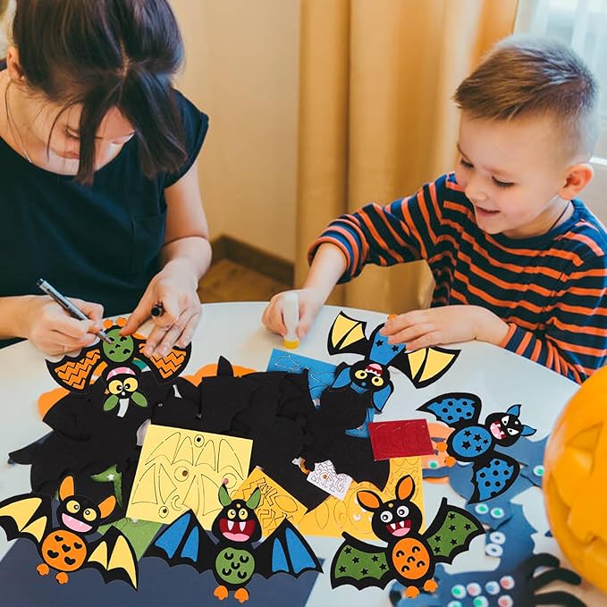 DIYASY 12 Pcs Bats Craft for Kids, Make Your Own Bat Foam Stickers Bats Craft Kits Arts and Crafts DIY Kid Friendly Halloween Decorations Games Party Activities Supplies Age 4-8 8-12