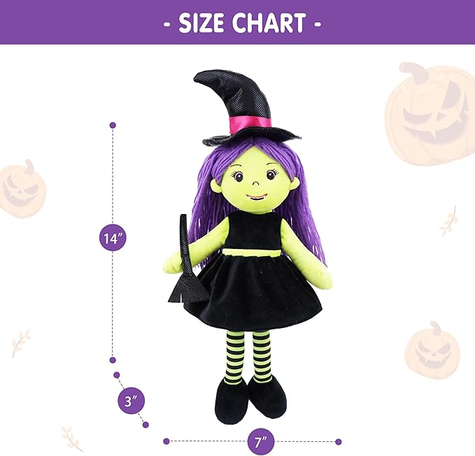 June Garden 14" Snuggle Cutie Sophie - Soft Cuddly Witch Doll - Adorable for Kids & Toddlers - M