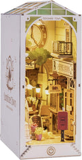 ROBOTIME Book Nook Kit DIY Miniature Dollhouse Booknook Kit 3D Wooden Puzzle Bookend Bookshelf Insert Decor with LED Light for Teens and Adults (Sunshine Town)