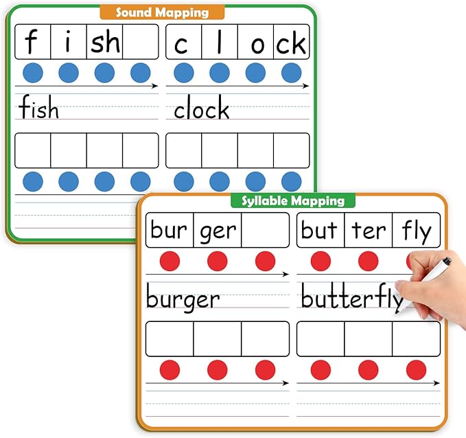 Aizweb Phonemic Awareness Dry Erase Board,9" x 12" Syllable Small Whiteboard,Speech Therapy Material Phonics Games, Letter Sound,Science Reading Manipulative,Preschool Kindergarten Classroom Must Have