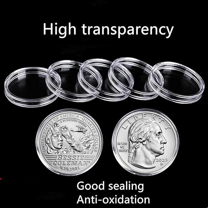 MUDOR 25 mm Coin Holder for Quarter, 100 Pieces Coin Capsules with Case, Coin Storage Case Box for Coin Collection, Coin Collection Supplies