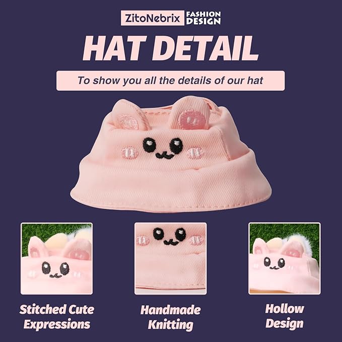 15cm Dolls Clothes, Cute Chic Series for 15cm Dolls(NO Doll), 4 Piece Doll Outfit with Accessories-Pink Baby Rompers + Rabbit hat + Small Water Bottle + Transparent Glasses
