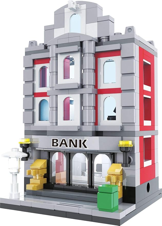 Brick Loot Mini City Bank Building Set – 260-Piece DIY Architecture Model Kit for Kids & Adults Ages 6+ – Compatible with Lego and Major Brands
