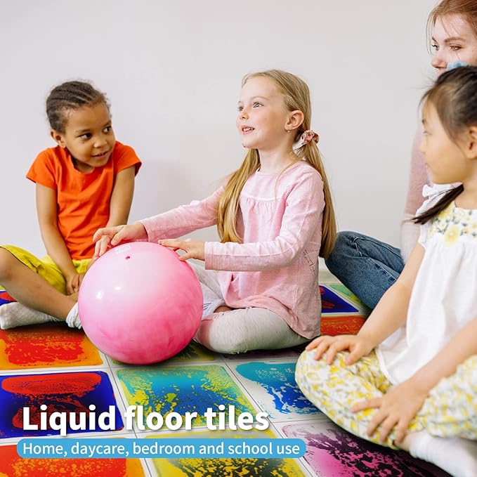 Art3d Liquid Sensory Floor Activity Tiles, 11.8"x11.8" Square, Multicolor, 6 Tiles