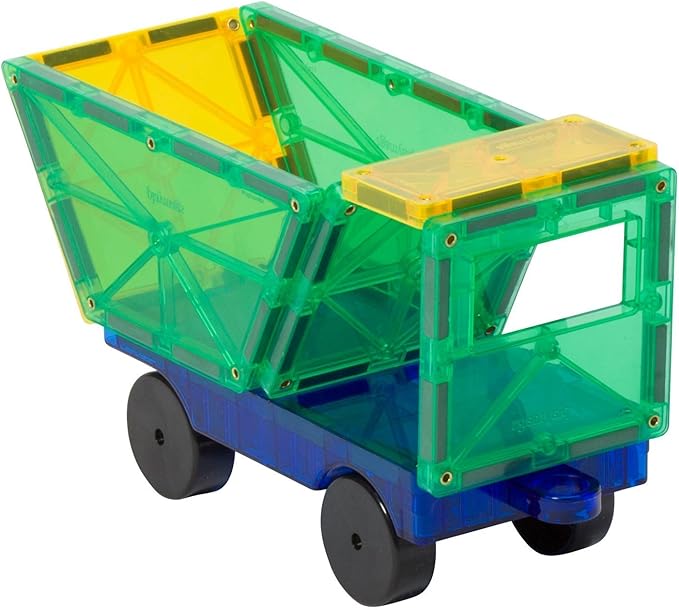 Playmags 2 Piece Car Set: with Stronger Magnets, STEM Toys for Kids, Use with All Magnetic Tiles and Blocks Sturdy, Super Durable with Vivid Clear Color Tiles. (Colors May Vary)