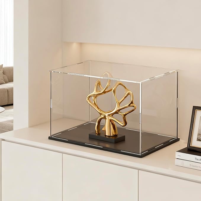 Acrylic Display Case for Figures, Clear Acrylic Box with Black Base for showcaseing Football, Miniature, Model Cars, Collectables 12 (L) × 8 (W) × 8 (H) inch