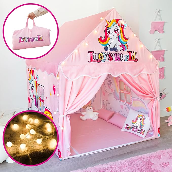 Tent for Kids Indoor Tent for Girls for Inside Casitas para Niñas para Jugar Playhouse for Toddler Castle Playhouse with Star Lights Girls Princess Castle