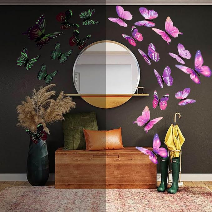 48 Pcs Glow in The Dark 3D Butterfly Wall Decor DIY Butterfly Wall Decals for Party Supplies Living Room Decorations