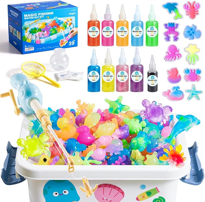 Jar Melo Magic Wonder Water Fishing Elf Toy Kit, 10 Colors & Molds, Aqua Fun Fairy Gel Kit for Kids, DIY Water Pets, Crafts for Kids Ages 4-8, Party Favors Gifts for Girls and Boys