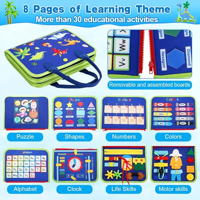 Busy Board for 1 Year Old, Montessori Toys for 1 2 3 4 Years Old Toddlers Baby Sensory Busy Book Preschool Learning Activities Airplane Car Travel Toys Birthday Gifts for Boys Girls 12 Months