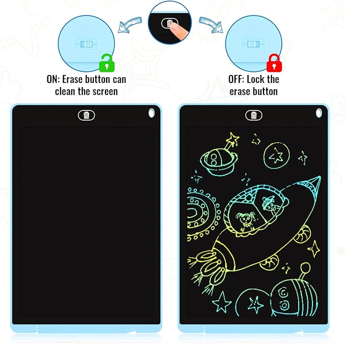 2 Pack 12 Inch LCD Writing Tablet for Kids, Electight Colorful Doodle Board, Eye Protection Drawing Tablet with Lock & Erase FUNC, Birthday Gifts Education Toys for 3-8 Years Old Boys and Girls - Blue