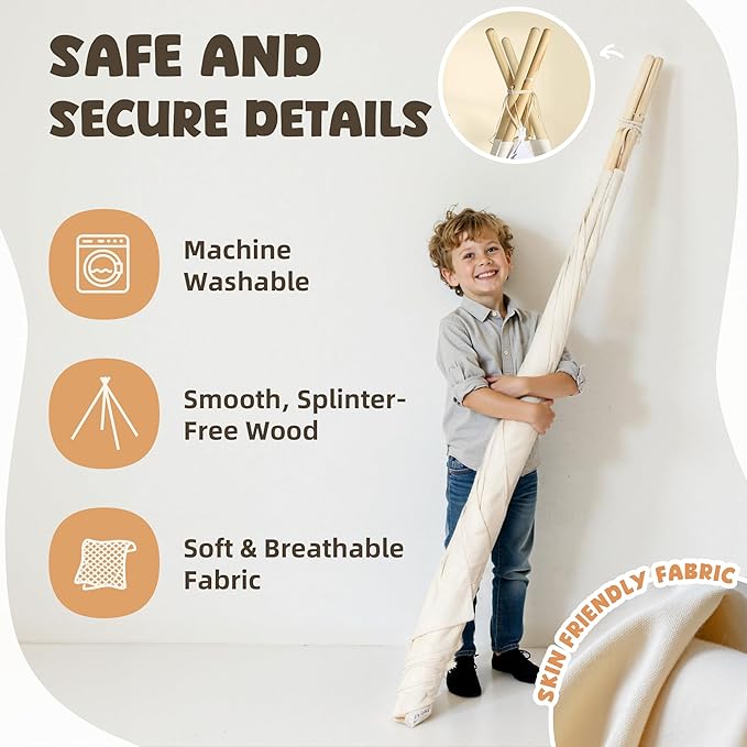 Kids Teepee Tent for Kids, Kid Play Tents for Girls & Boys, Gifts Playhouse for Indoor Outdoor Games, Toddler Toys House for Baby (Tee Pee for Child)