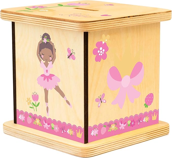 Wooden Piggy Bank for Kids and Adults, Personalized Gift Handmade in USA by BloomOwl, Custom Piggy Bank, Personalized Banks for Kids, Gifts for Baby Boys and Girls (Dance)