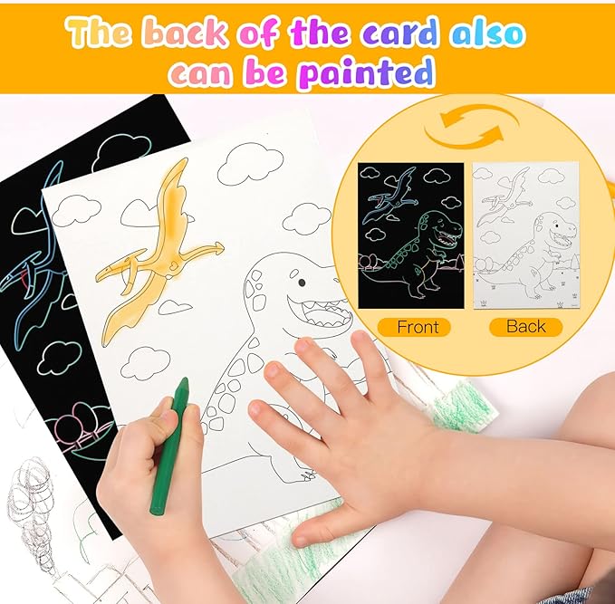 KSIWRE 3 Set Scratch Paper Art for Kids, Magic Rainbow Scratch Art with 3 Scratch Pen, Colorful Painting Book Gifts for Kids Boys Girls (Dinosaurs/Spaceman/Cute Animal)