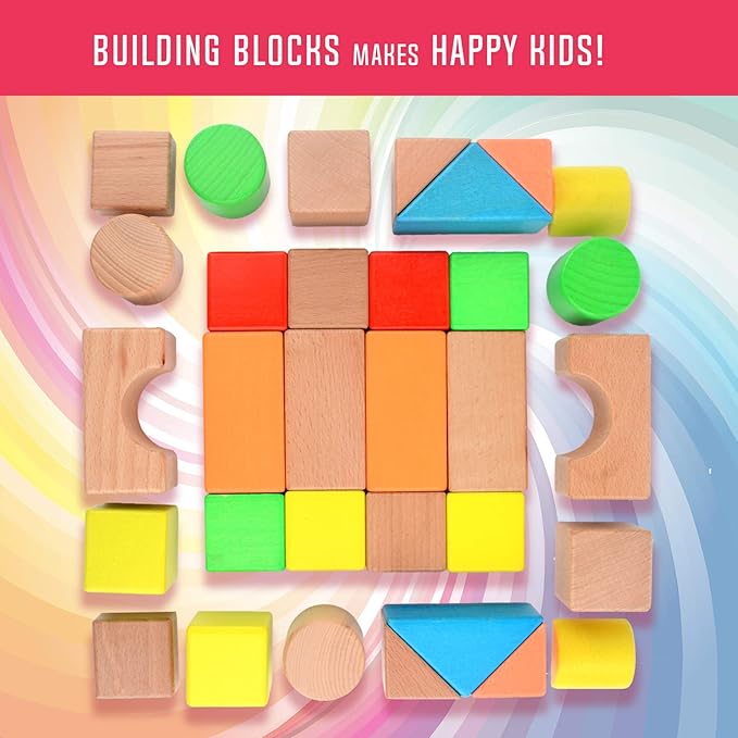 Large Wooden Building Blocks Set - Educational Preschool Learning Toys with Carrying Bag, Toddler Blocks Toys for 3+ Year Old Boy and Girl Gifts