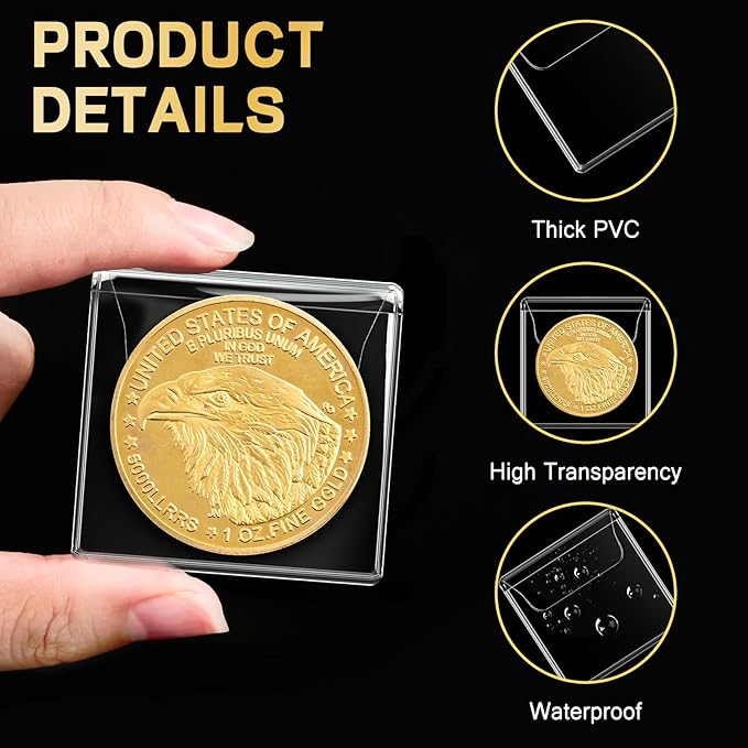 50PCS Single Pocket Coin Sleeves, 2.1 x 2.1 Inches Clear Plastic Coin Holders Individual Coin Protectors Small Pouches for Coin Currency Bills Collectors