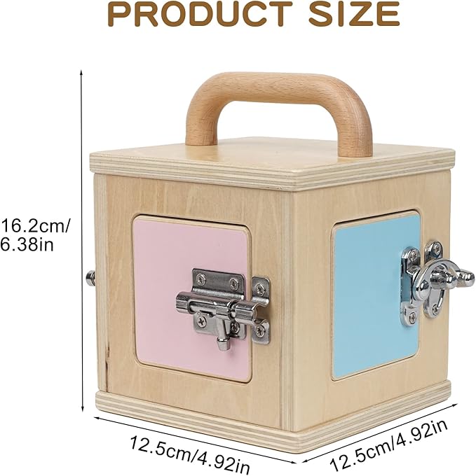 Beech Wooden Lock Box with 4 Different Doors & Various Lock Mechanisms Helps Develop Probelm Solving Skills,Montessori Wooden Educational Toy,Learning Fine Motor Skills Activity Board for 1+ Years