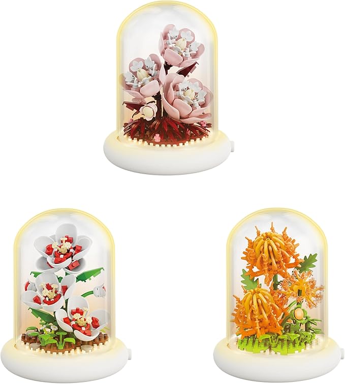 Creative Botanical Micro Blocks with Light Set - 550PCS Artificial Chrysanthemum, Peony and Hibiscus, Perfect DIY Gift for Adults, Teens and Flower Lovers