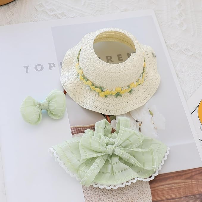 Clothes for Dolls Accessories (No Doll), Kawaii Hat Skirt Outfit Set 3 Pieces for 15cm 17cm Doll Suit, Stylish Bowknot Dolls Hat Clothing Set Replacement Green