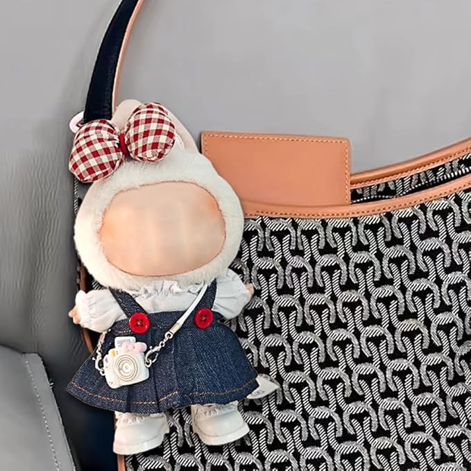 17cm Clothes Set, Cute Hat Unique Pocket Design Overalls Dress up Set(NO Doll), Handmade Clothing Designed for 17cm Doll(Denim Blue)