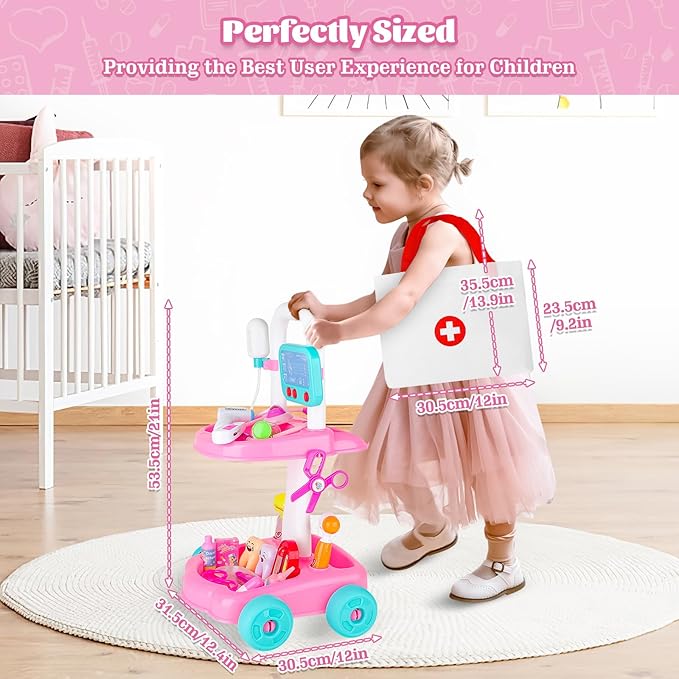 deAO Doctor Kit for Toddlers 3 4 5 Years Old, Dentist Playset with Medical Bag & Dental Tools, Pretend Dentist Play Set with Cart, Kids Doctor kit Educational Toys Gift for Girls Boys