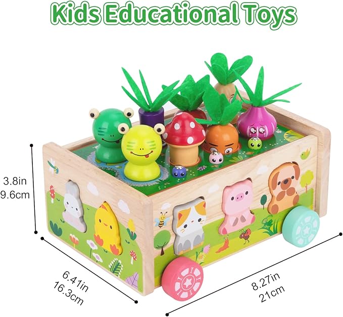 KMTJT Montessori Wooden Toddler Toys for 1 2 3 Years Old Boys Girls, Shape Sorting Toys First Birthday Gifts for 1-2 Years, Wood Animal Farm Car Preschool Educational Fine Motor Skills Toy