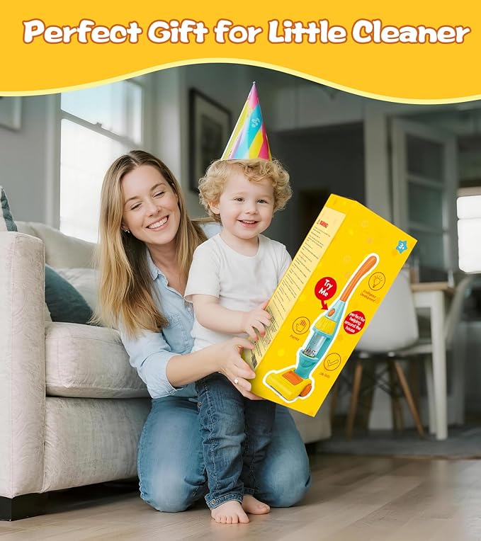 Toddler Vacuum Toy That Works with Lights & Sounds, Pretend Play Toy Vacuum for Toddlers 3-5 Years Old, Baby Vacuum for Boys Girls, Kids Vacuum Cleaner Cleaning Toys with Spray Bottle, 2 Towels
