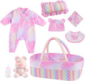 BABESIDE 8 Pcs Reborn Baby Doll Clothes with Bassinet for 17-22 Inch Babydolls, Reborn Baby Doll Accessories fit Newborn Dolls Girls, Colorful Baby Dolls Clothes