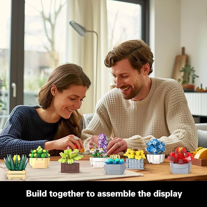 Succulents Set for Adults Building Sets, 12 Plants, Home Decor, Birthday Gifts for Women, Creative Housewarming Gifts, Botanical Collection, Flowers Succulents Artificial Plant Kit (1174 piece)