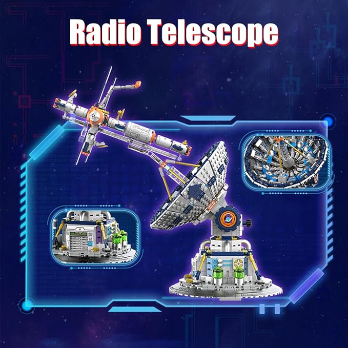 Space Radio Telescope Building Blocks Sets，Ideal Gift for Space Lovers，Radio Telescope Building Blocks Set for Exploring Space（1053PCS）-Toys Gifts for Adult