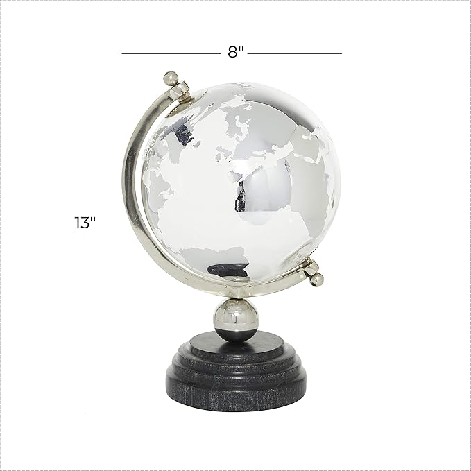 Deco 79 Marble Globe with Marble Base and Tiered Base, 8" x 8" x 13", Silver