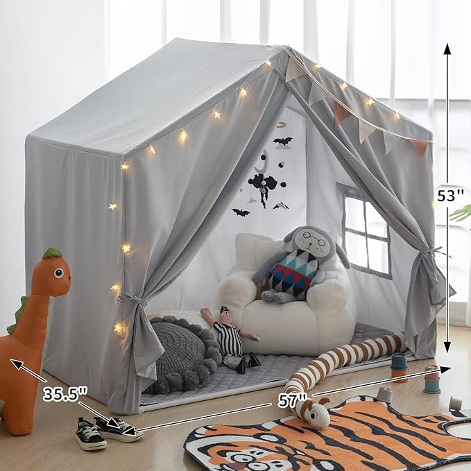 Kids Play Tent with Mat, Razee Large Playhouse Tent Indoor, Play House Kids Tent Castle for Girls Boys, Play Cottage (Grey)