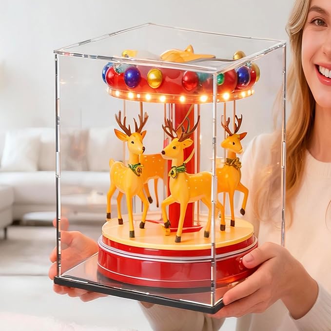 Large Acrylic Display Case for Figures, Clear Acrylic Box with Black Base for showcaseing Miniature, Toys, Collectables and Dolls 13 (L) × 13 (W) × 16 (H) inch