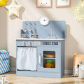 MAMIZO Kids Kitchen Playset with Ample Storage, Interactive Play Kitchen with Simulated Gas Cooker, Clicking Knobs, Sink, Faucet, 6 Pcs Cookware, Educational Clock for Toddlers (Blue)