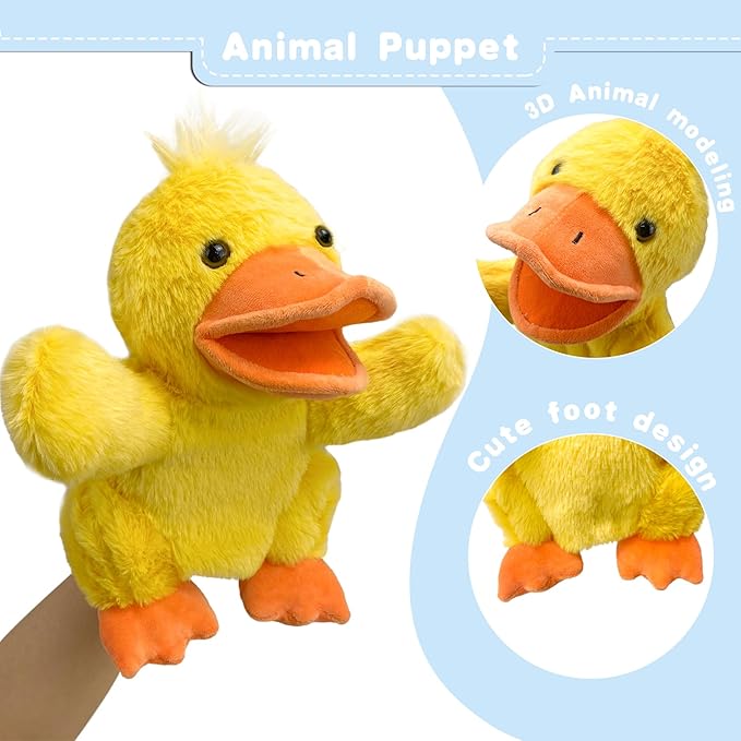 Hand Puppet s Duck Pupp ets,9"Realistic Stuffed Animal Puppe ts for Toddlers Duck Stuffed Puppets for Kids with Movable Mouth,Duck Animal Hand Puppets for Adults Han d Puppets for Toddlers 3