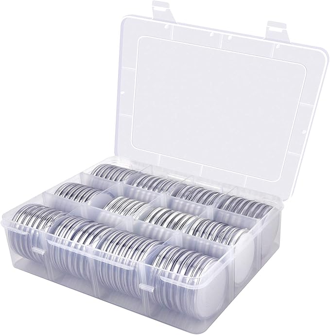 ALCYON 84 Pieces 46 mm Coin Capsules, with Foam Gasket and Plastic Storage Organizer Box, Coins Holder Collector Case for Coin Collection Supplies 6 Sizes (20/25/27/30/38/46mm) - Transparent