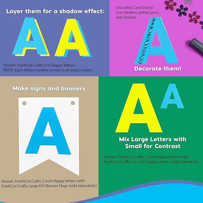 209 Pcs 3" Happy Colors Precut Letters & Numbers - Capital, Numbers, Punctuation - US Made Card Stock for Poster, Bulletin Board, Classroom