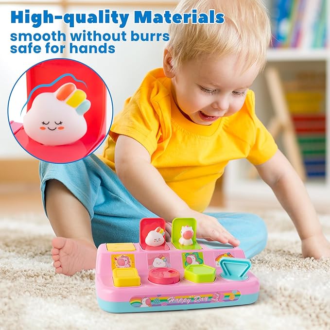 Tovol Zerky Montessori Pop Up Cause and Effect Baby Toy for 1-3 Years Old, Interactive Developmental Toy with Button & Number, Early Educational Toy for Toddler 9 12 18 Months