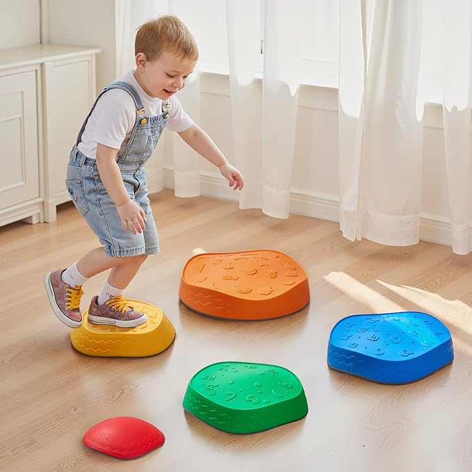 VEVOR Balance Stepping Stones for Kids, 5 PCS, Up to 220 lbs, Non-Slip Toddlers Sensory Stepping Stones, Obstacle Course Coordination Game Toys Indoor or Outdoor Play for Children Aged 3 4 5 6 7 8+