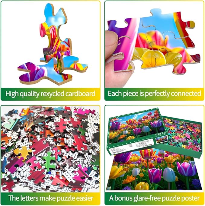 HUADADA Jigsaw Puzzles for Adults 1000 Piece Jigsaw Puzzles for Adults Challenging Game Puzzles with Letters on Back（Flower）