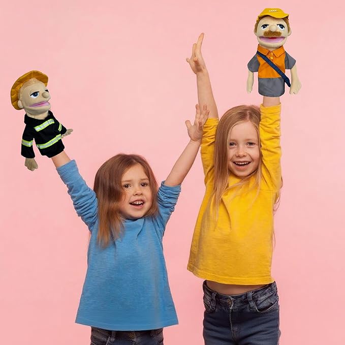 Hand Puppets Professional Characters, Fireman and Postman Role-Playing Storytelling Hand Puppet for Kids Age 4-8 Puppets with Movable Mouths and Control levers