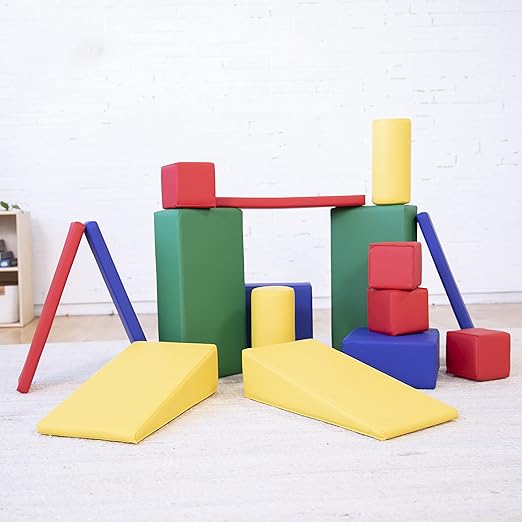 ECR4Kids SoftZone Soft Builder Blocks, Foam Shapes, Assorted, 16-Piece