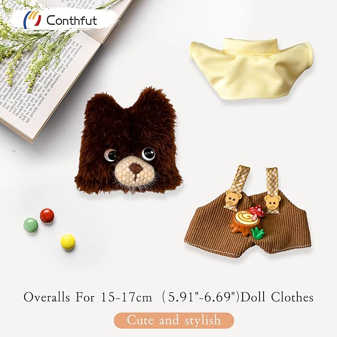 Overalls Doll Clothes,17cm/15cm Dolls Outfit Set,Accessories for Doll ,Stylish Clothes Set for Dolls Dress Up (No Doll)(Dark Brown)