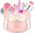 Kids Makeup Kit for Girls - 15 Pcs Real Washable Make Up Set - Non Toxic Toddlers Cosmetic with Letter Mouse Ear Purse - Dress up Birthday Gifts for 3 4 5 6 7 8 Years Old Girls - H