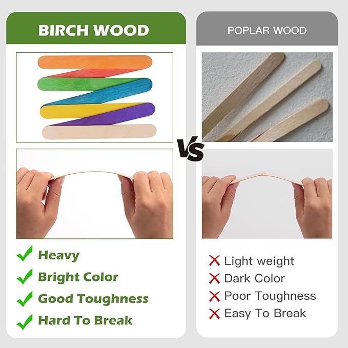 100 Piece Multicolor Jumbo Wooden Craft Sticks (6" x 3/4"), Large Popsicle Sticks for Waxing, Craft Project,Tongue Depressor,DIY Classroom Crafts,Woodcraft (Wood, Rainbow)