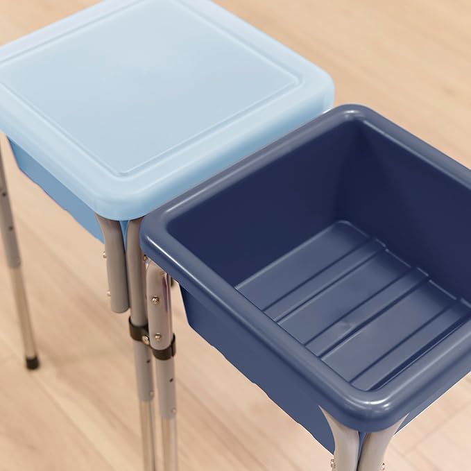 Double Sensory Table with Lids, Adjustable Table, Navy/Powder Blue