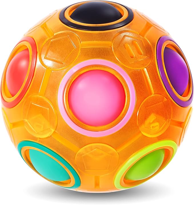 Vdealen Magic Rainbow Puzzle Ball, Fidget Ball Puzzle Brain Teaser Fidget Toy for Boys & Girls- Birthday Party Easter Valentines Christmas Stocking Stuffers for Kids Teen & Adults(Orange)