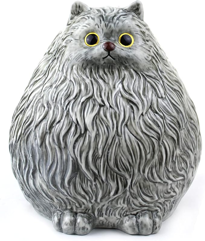Winsterch Ceramic Piggy Bank for Boys and Girls - Money Saving Box for Kids and Adults, Grey Cat Design, 7.49 x 5.9 Inches