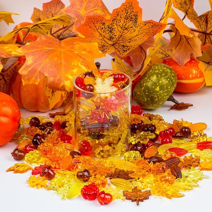 260PCS Fall Vase Filler – Autumn Sensory Bin Items with Acorns, Pumpkins, Corn, and Fall Leaves, Mini Fall Decor for Fall Centerpieces, Bowl Fillers, Crafts, and Table Decor