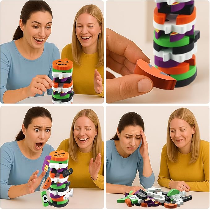 Halloween-Themed Wooden Block Stacking, The Joy of Family and Party, Halloween Party Gothic-Style Birthday Gifts (Pumpkin)